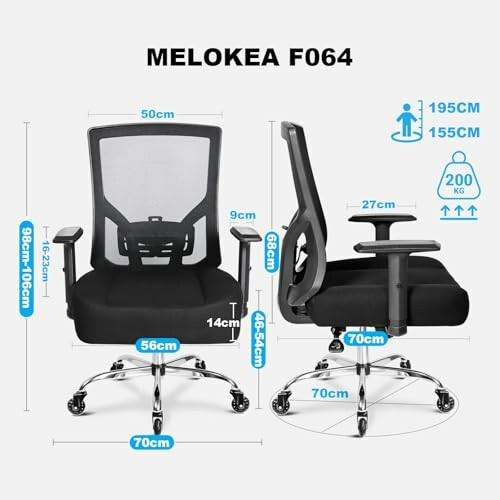 Bürostuhl mit Abmessungen und Gewichtskapazität